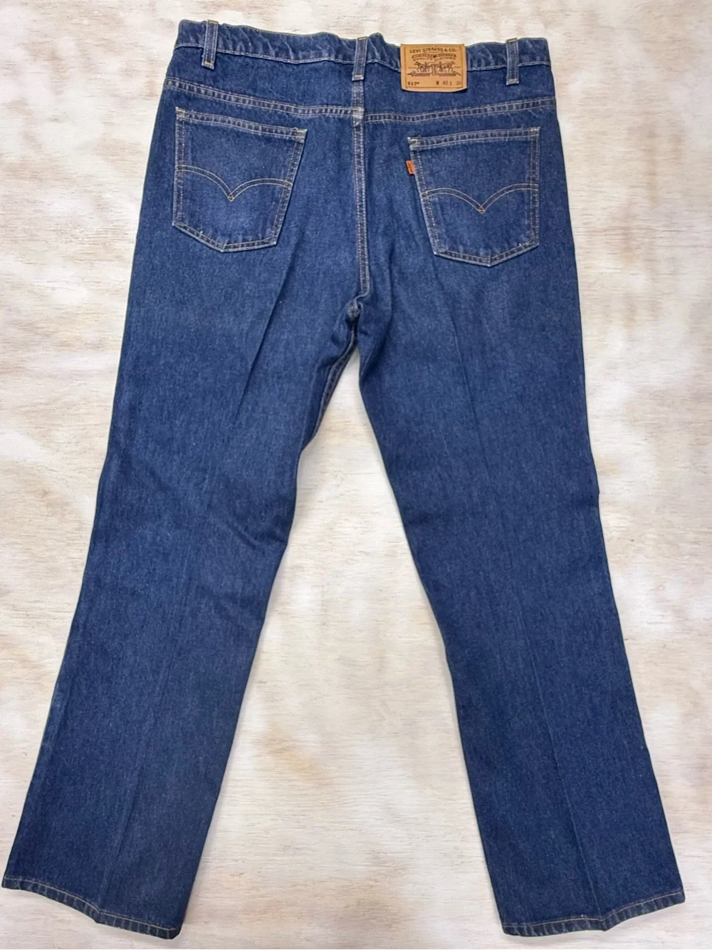 Vintage 90’s Levi 517 Men's 40x30 Bootcut Jeans in Deep Blue Denim Orange Tab